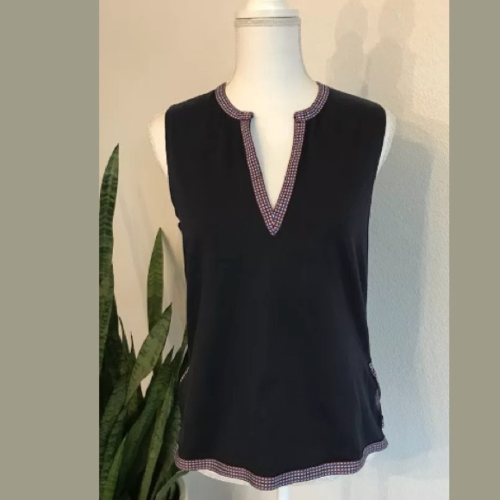 J. Crew Ribbon Trim V Neck Cotton Knit Top